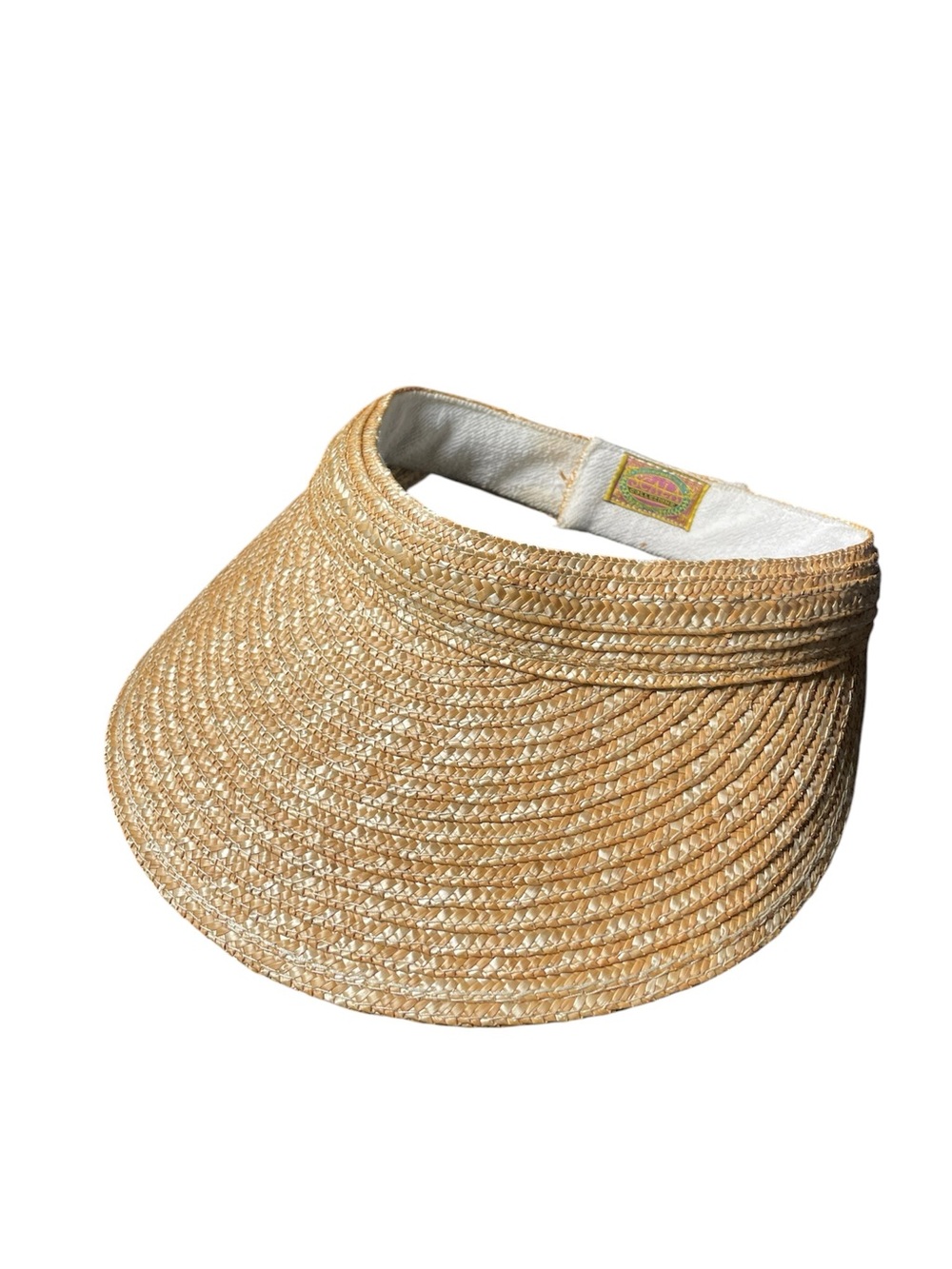 Scala Collezione Handcrafted Straw Visor Adjustable Gold Hardware Beach Golf
